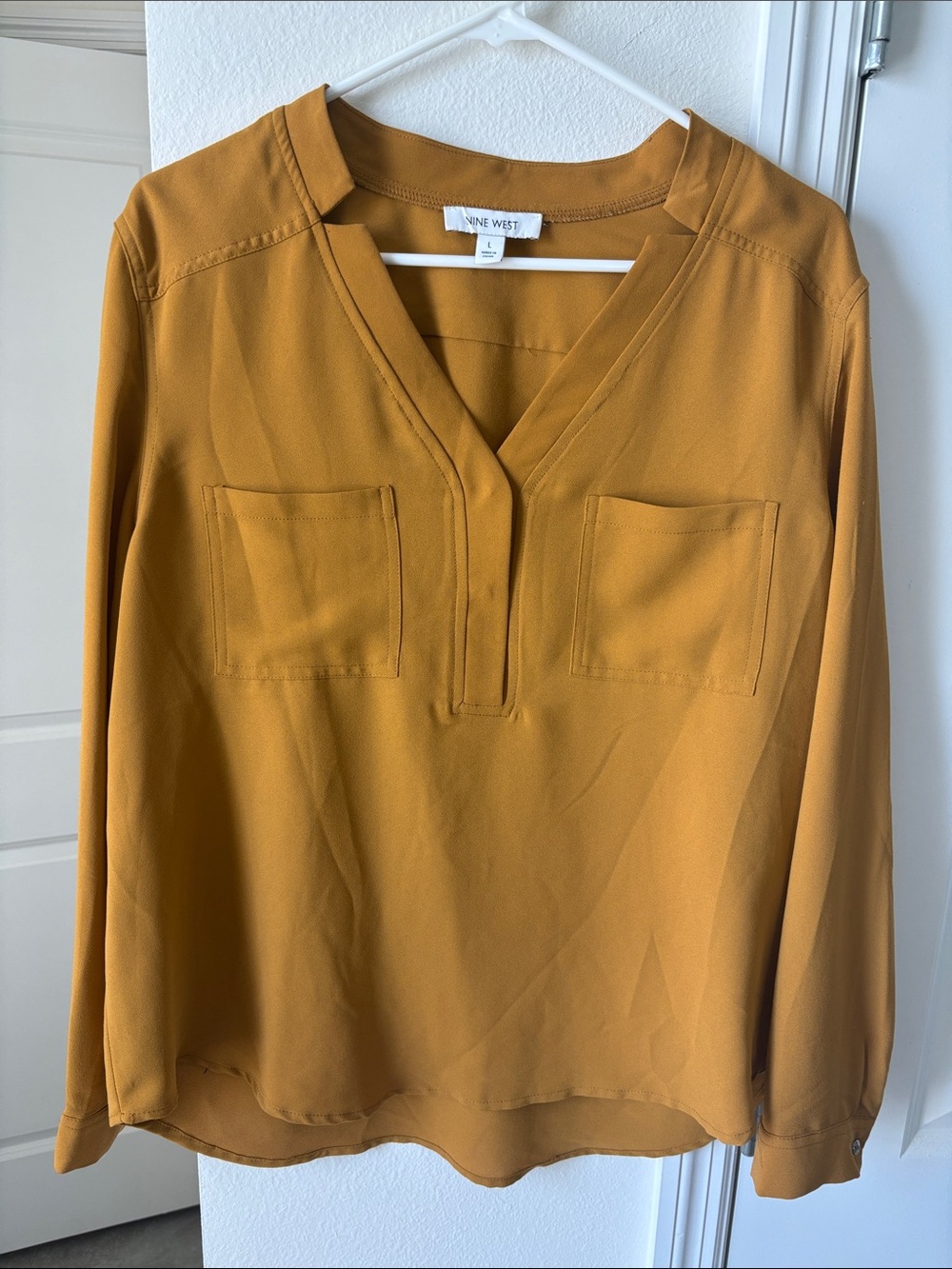 Nine West Mustard V-Neck Long Sleeve Tunic Top